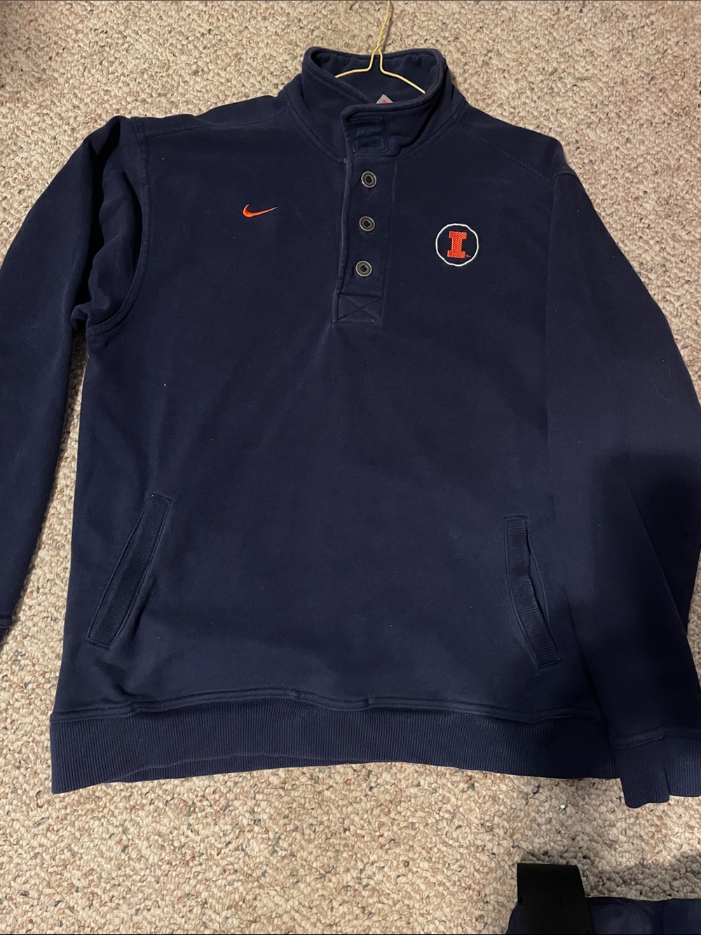 Univ of Illinois Nike Navy Quarter-Button Pullover with Orange Logo